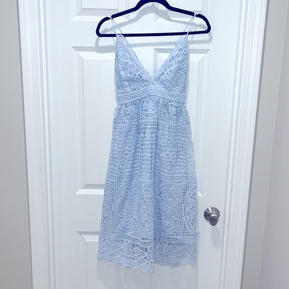 Bardot Light Blue Sleeveless Versailles Crochet Lace Midi Dress size 6 Small S - Picture 1 of 10
